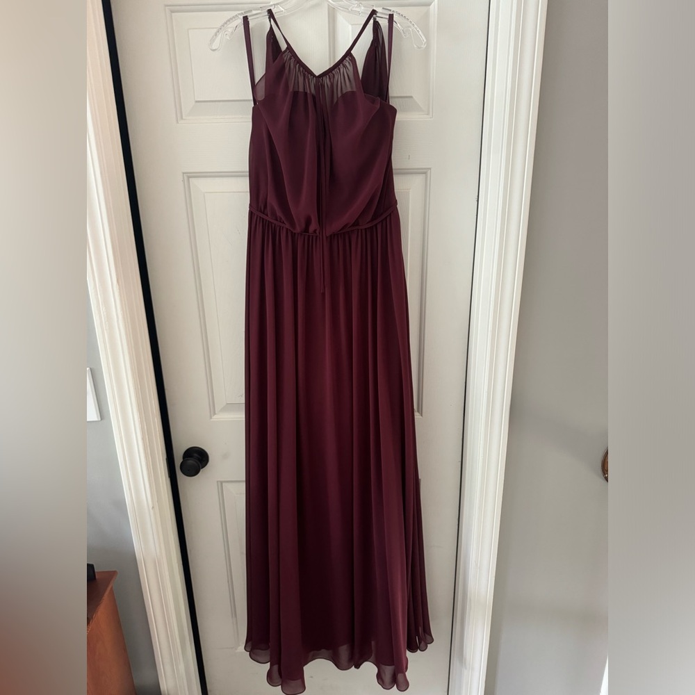 Burgundy Mori Lee bridesmaid dress